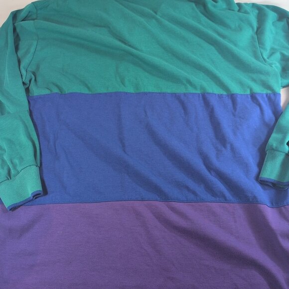 Sears Vintage 90s Green Blue Purple Striped Collared Long Sleeve Button M Medium - Picture 15 of 15